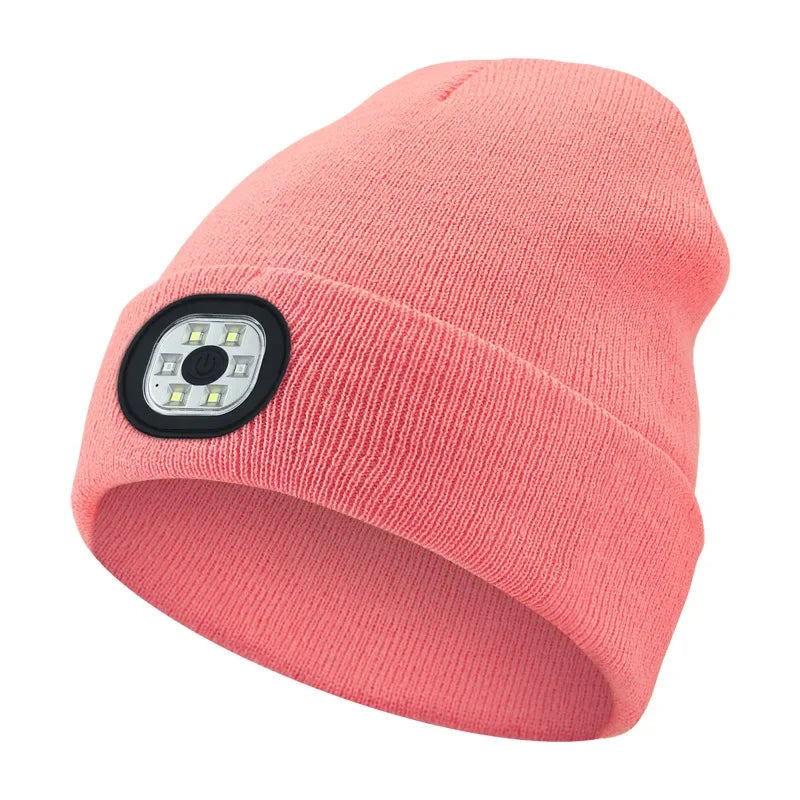 USB Rechargeable Knit Cap with Built-In LED Headlamp for Hands-Free Night Use – Winter Beanie with 3 Brightness Modes for Hiking, Dog | Thomler