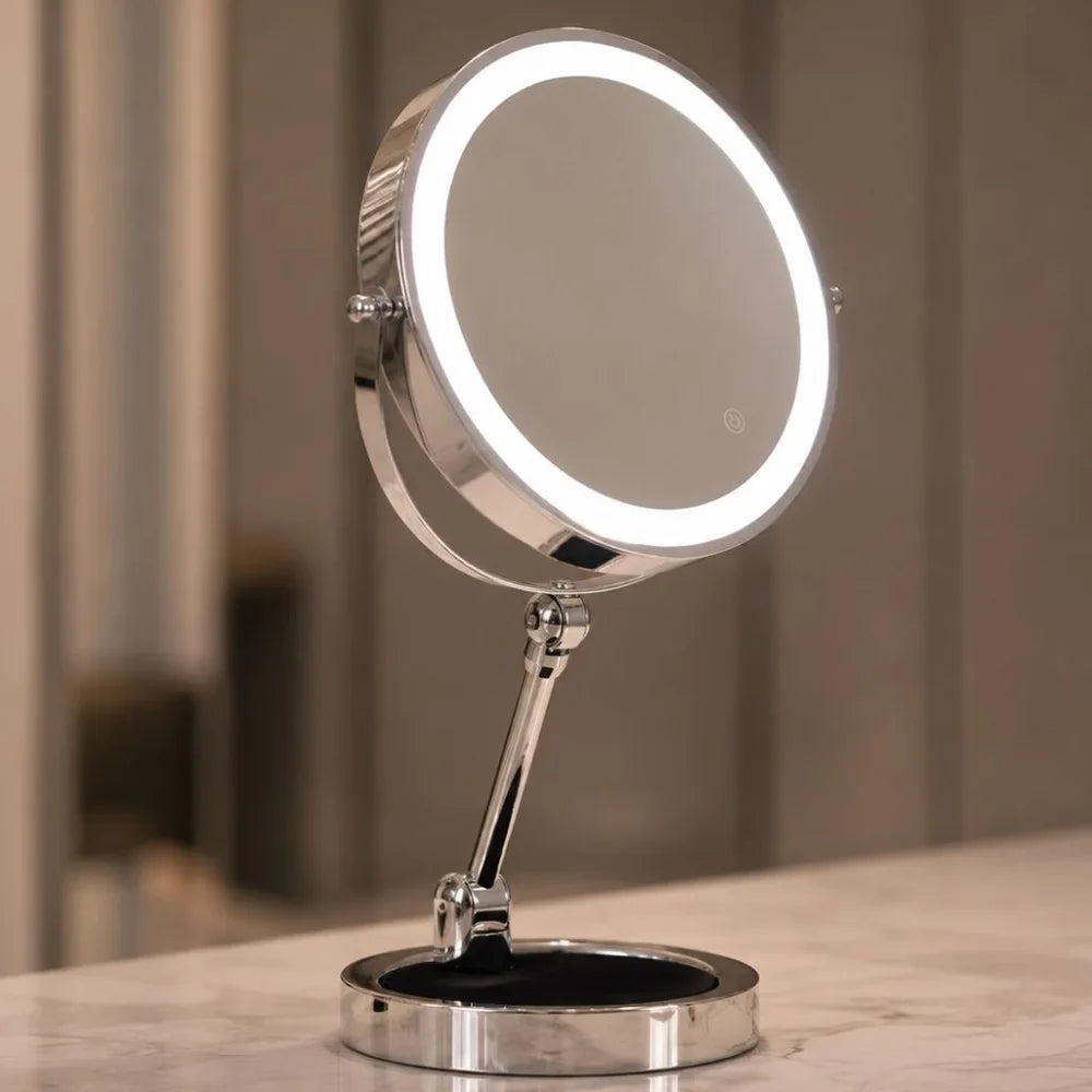 Dual-Sided Vanity Mirror 10x Magnification LED Rechargeable Touch Control Tabletop Cosmetic Mirror 360° Rotating Desktop for Makeup | Thomler