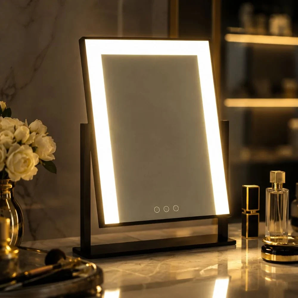 Touch-Controlled Tabletop Makeup Mirror with Three Light Modes and Detachable 15x Magnification for Precise Beauty Application | Thomler
