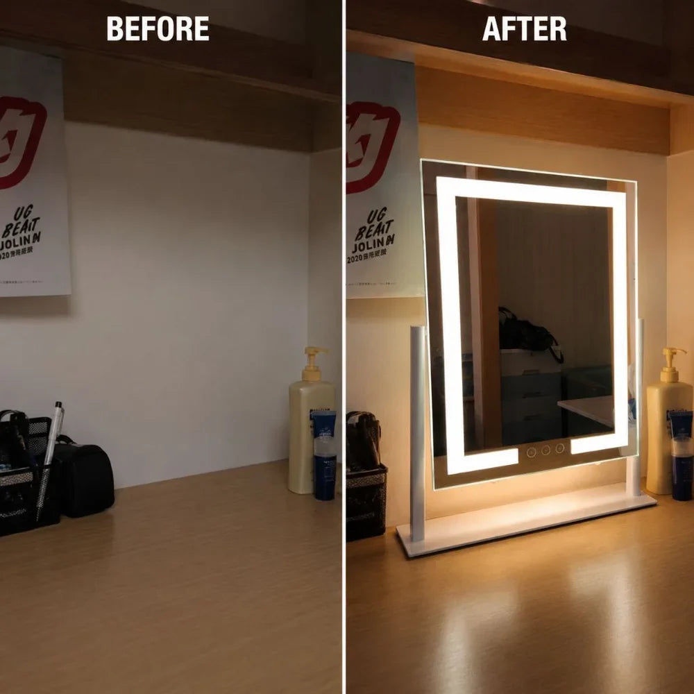 Touch-Controlled Tabletop Makeup Mirror with Three Light Modes and Detachable 15x Magnification for Precise Beauty Application | Thomler