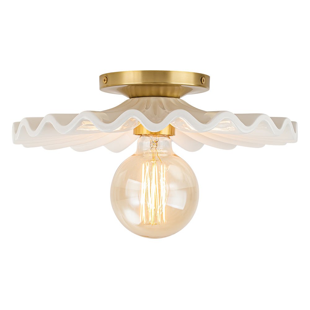 Ceiling Lamp Ceramic 30.0 cm Cream Semi Flush Bedroom Hallway Retro Mid Century Lighting Fixture | Thomler
