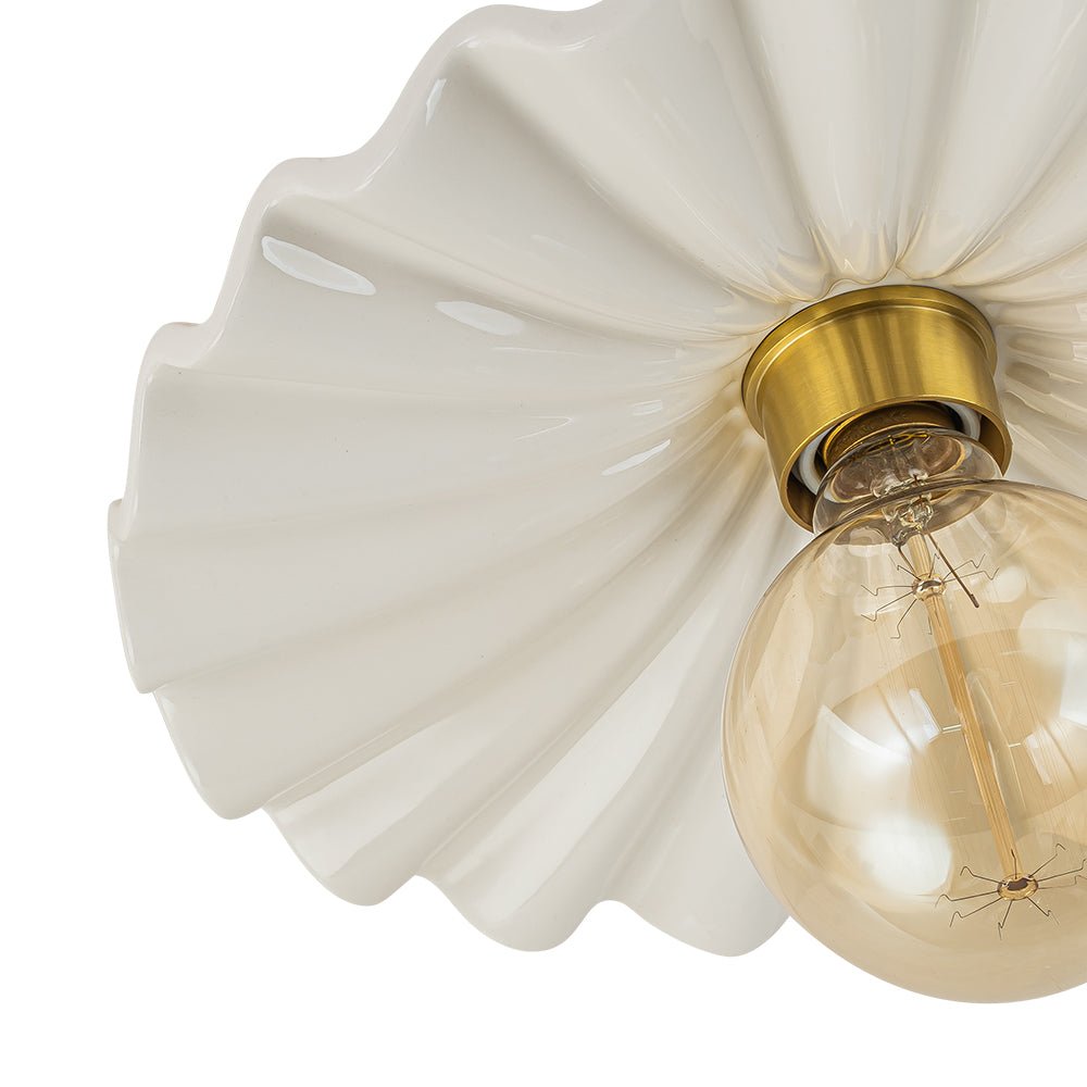 Ceiling Lamp Ceramic 30.0 cm Cream Semi Flush Bedroom Hallway Retro Mid Century Lighting Fixture | Thomler
