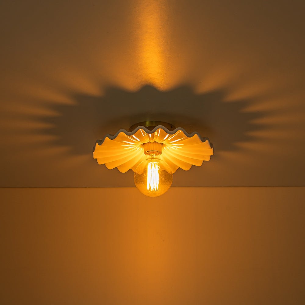 Ceiling Lamp Ceramic 30.0 cm Cream Semi Flush Bedroom Hallway Retro Mid Century Lighting Fixture | Thomler