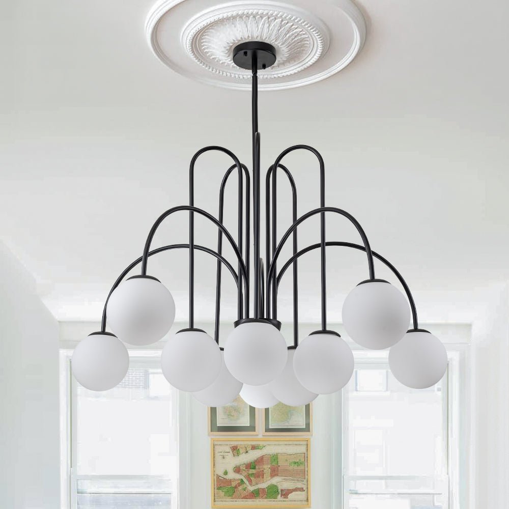 Pendant Light Glass Globe 98.0 cm Black Dining Room Sputnik Chandelier Adjustable Ten Light Ceiling Fixture | Thomler