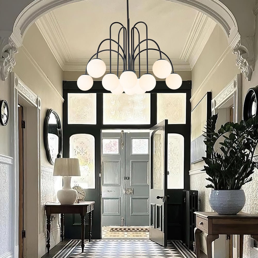 Pendant Light Glass Globe 98.0 cm Black Dining Room Sputnik Chandelier Adjustable Ten Light Ceiling Fixture | Thomler