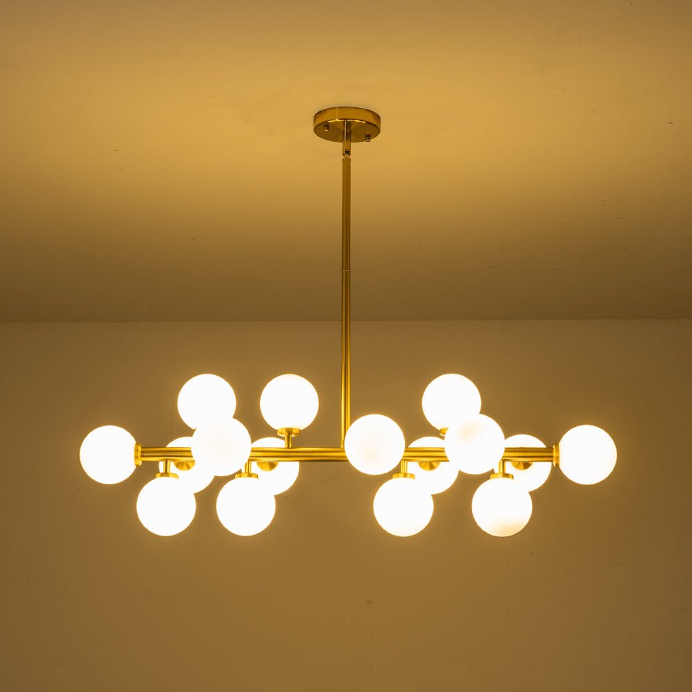 16-Bulb Retro Starburst Ceiling Fixture with Frosted Spheres – Adjustable Drop Kitchen Island Light | Thomler