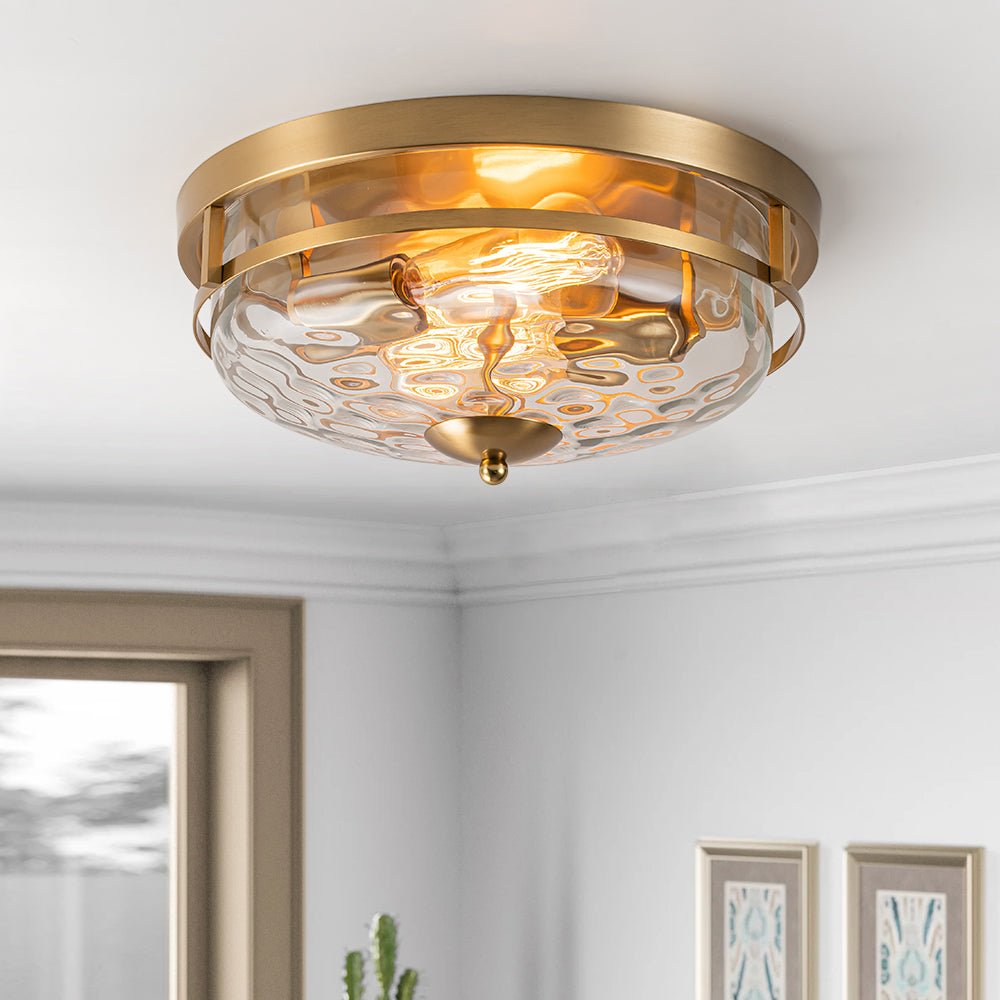 Ceiling Light Hammered Glass 33.0 cm Black Gold Flush Mount Living Room Bedroom Hallway Farmhouse Lighting Fixture | Thomler