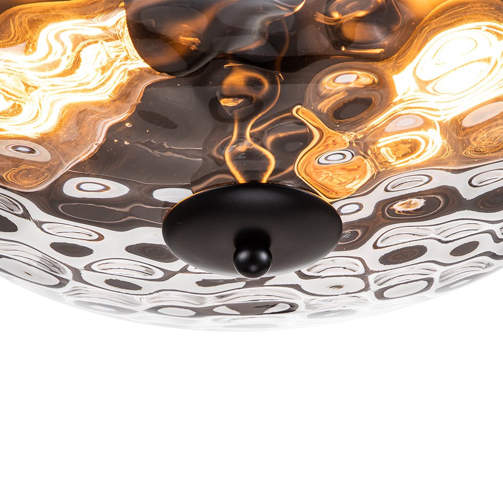 Ceiling Light Hammered Glass 33.0 cm Black Gold Flush Mount Living Room Bedroom Hallway Farmhouse Lighting Fixture | Thomler