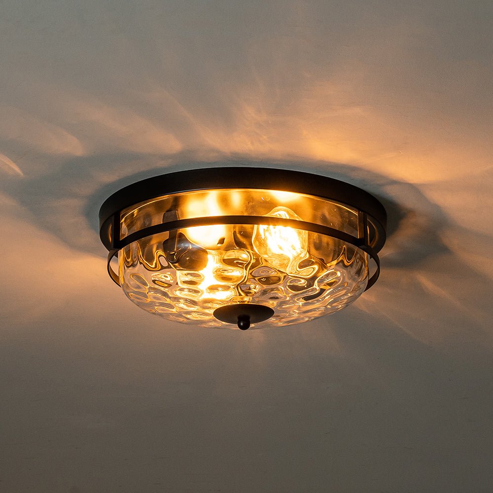 Ceiling Light Hammered Glass 33.0 cm Black Gold Flush Mount Living Room Bedroom Hallway Farmhouse Lighting Fixture | Thomler