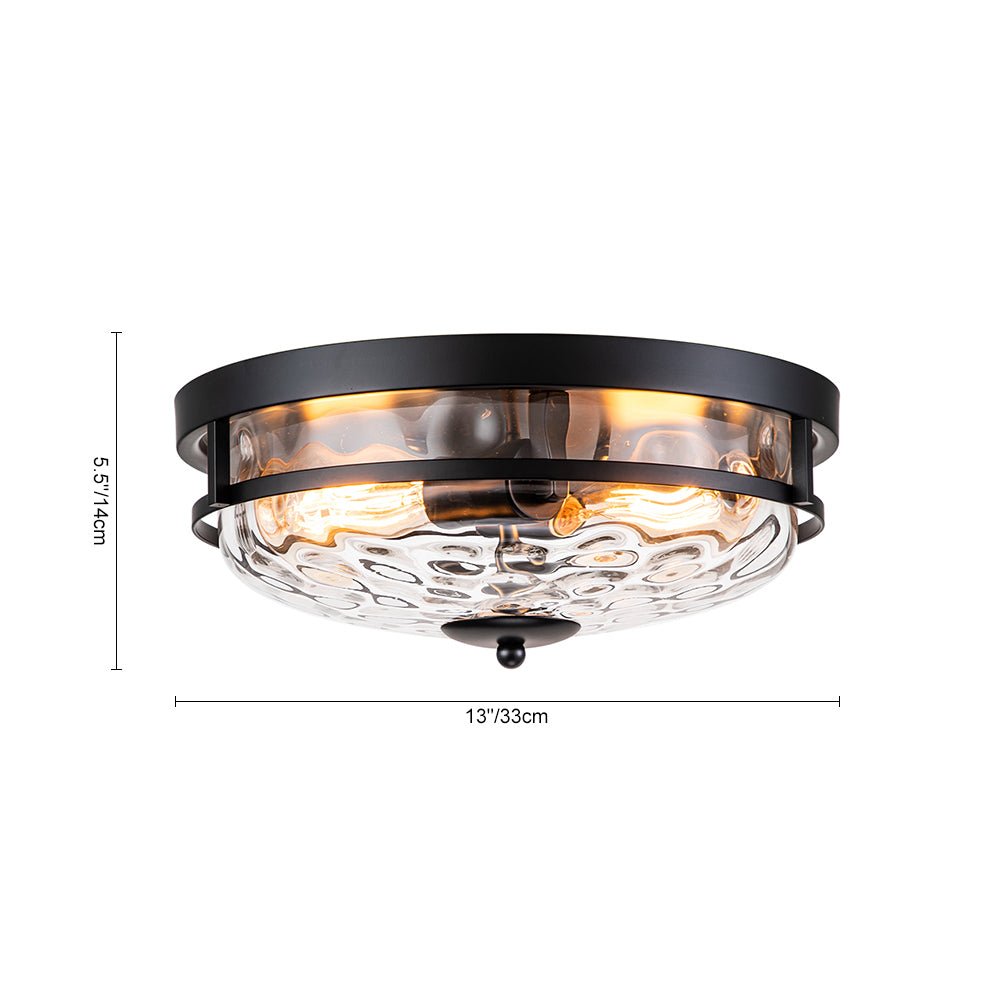Ceiling Light Hammered Glass 33.0 cm Black Gold Flush Mount Living Room Bedroom Hallway Farmhouse Lighting Fixture | Thomler