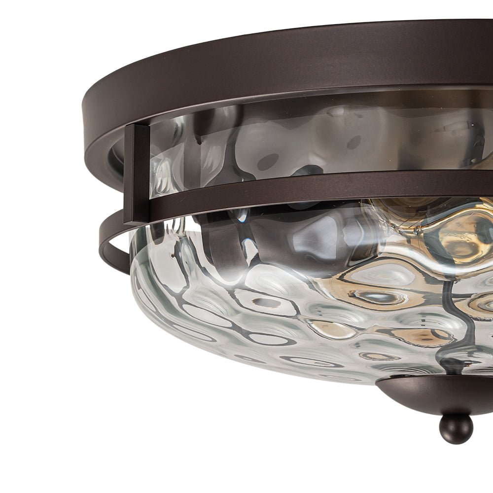 Ceiling Light Hammered Glass 33.0 cm Black Gold Flush Mount Living Room Bedroom Hallway Farmhouse Lighting Fixture | Thomler