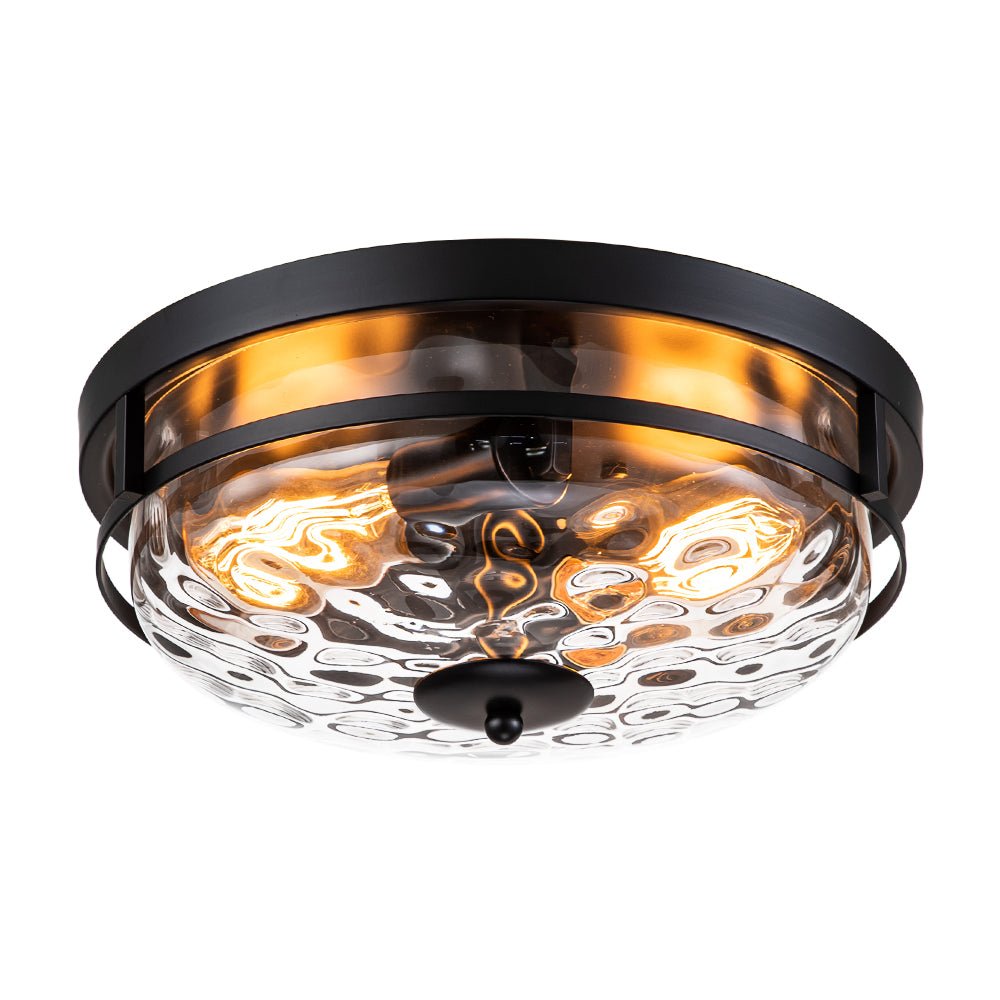 Ceiling Light Hammered Glass 33.0 cm Black Gold Flush Mount Living Room Bedroom Hallway Farmhouse Lighting Fixture | Thomler