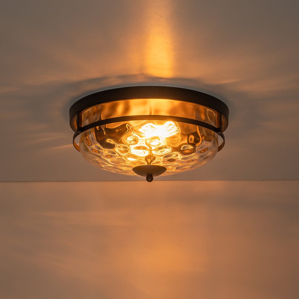 Ceiling Light Hammered Glass 33.0 cm Black Gold Flush Mount Living Room Bedroom Hallway Farmhouse Lighting Fixture | Thomler