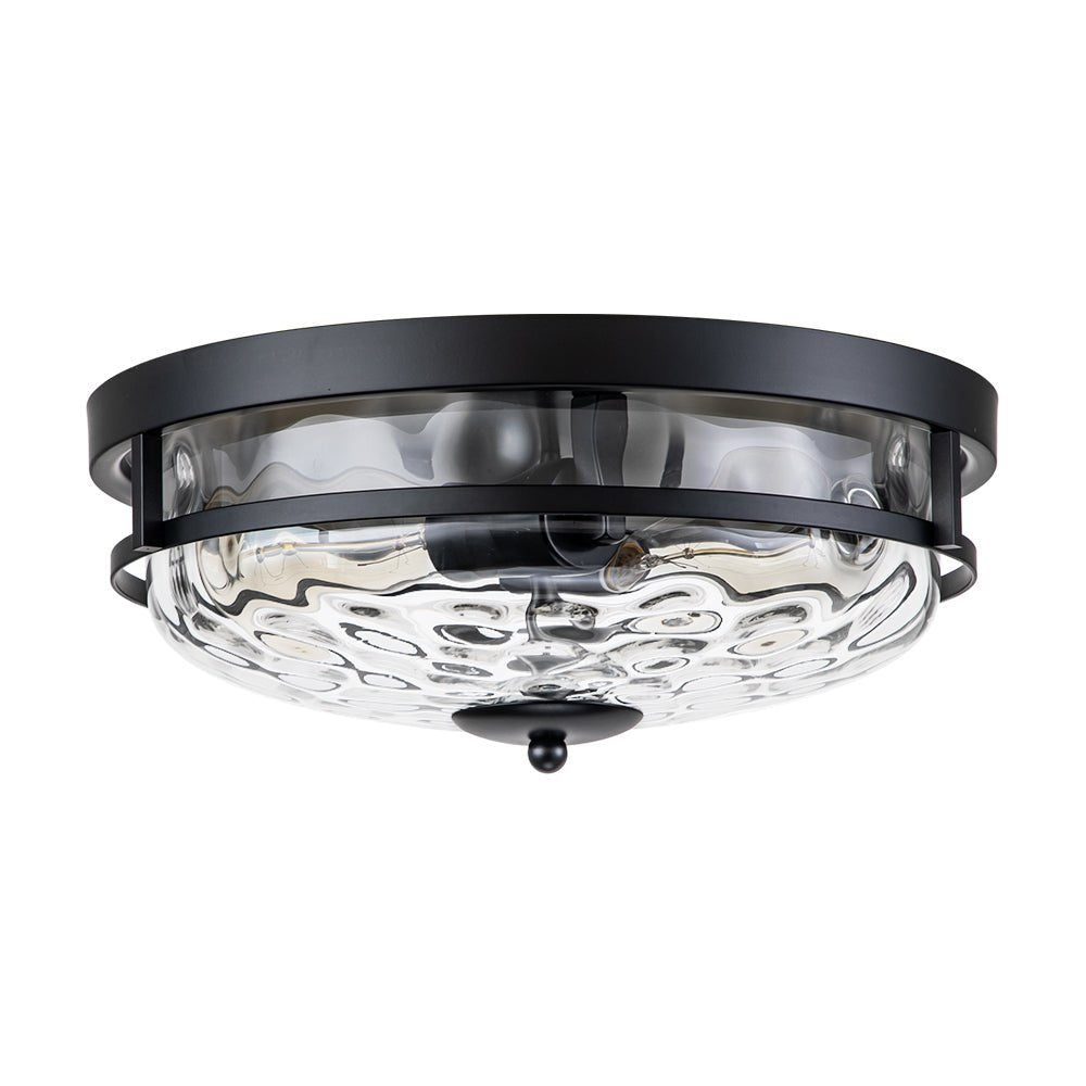 Ceiling Light Hammered Glass 33.0 cm Black Gold Flush Mount Living Room Bedroom Hallway Farmhouse Lighting Fixture | Thomler