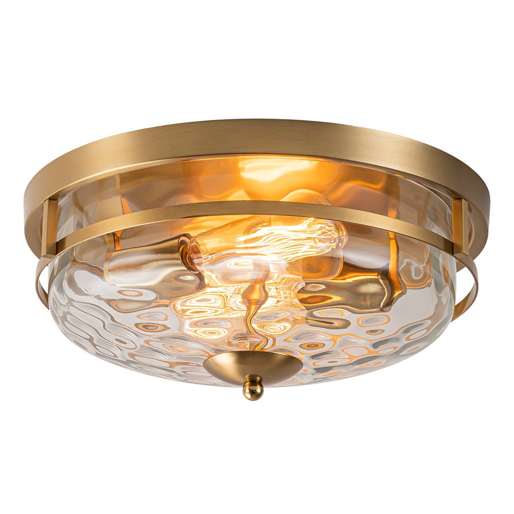Ceiling Light Hammered Glass 33.0 cm Black Gold Flush Mount Living Room Bedroom Hallway Farmhouse Lighting Fixture | Thomler