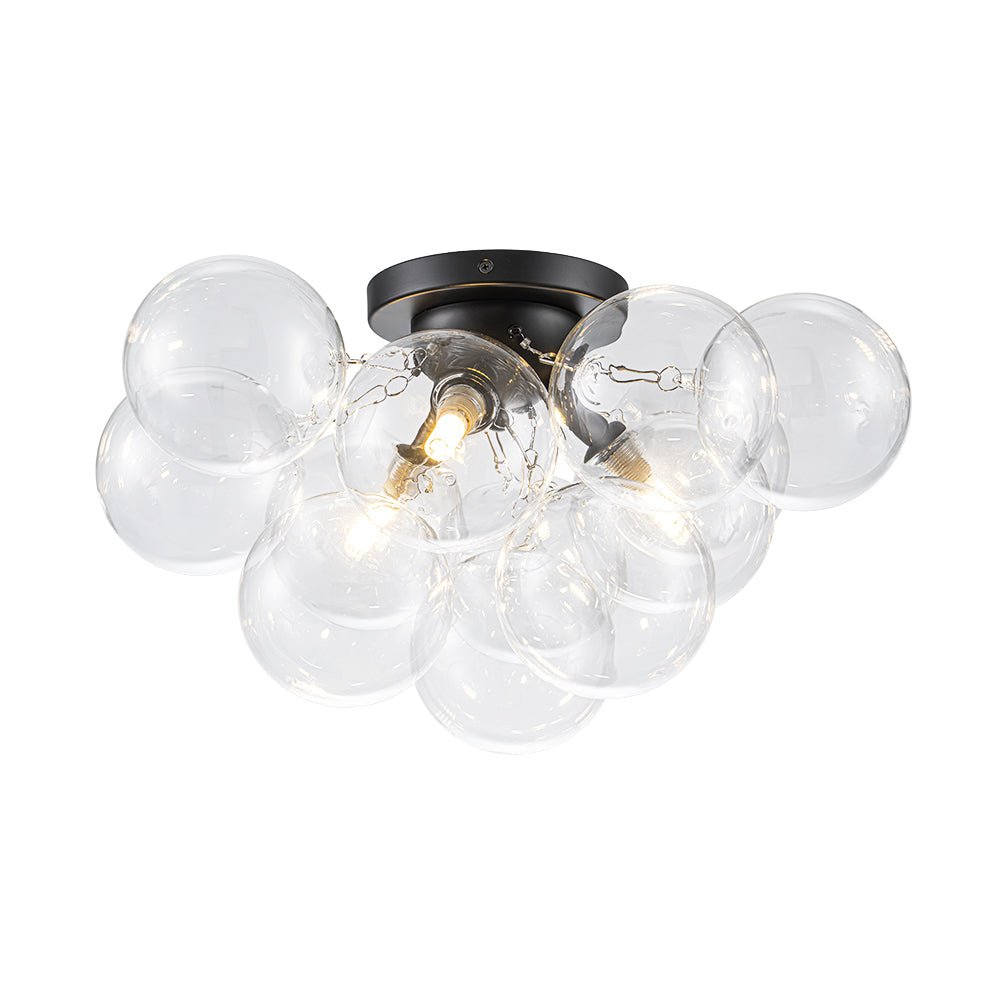 Clear Glass Globe Semi-Flush Ceiling Light, 3-Bulb Brushed Metal Cluster Fixture for Dining Room, Bedroom, Entryway, Bathroom | Thomler