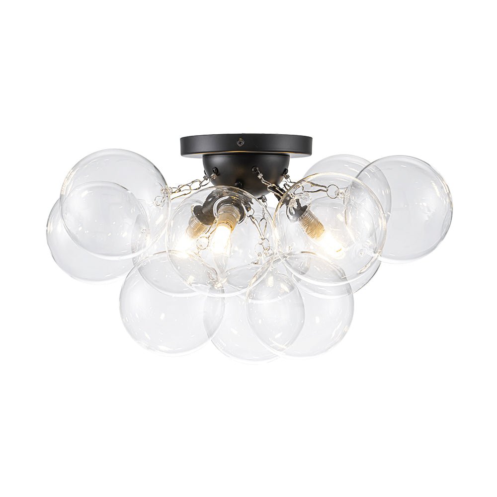 Clear Glass Globe Semi-Flush Ceiling Light, 3-Bulb Brushed Metal Cluster Fixture for Dining Room, Bedroom, Entryway, Bathroom | Thomler