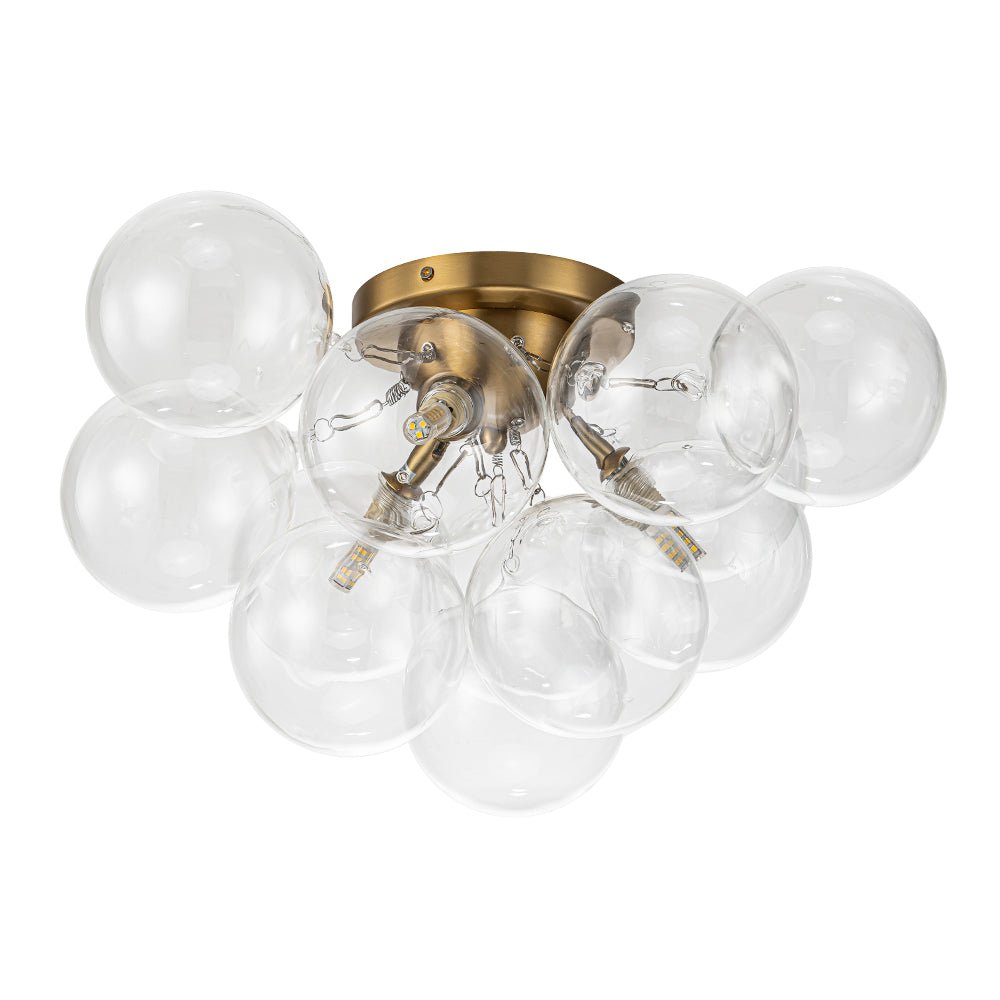 Clear Glass Globe Semi-Flush Ceiling Light, 3-Bulb Brushed Metal Cluster Fixture for Dining Room, Bedroom, Entryway, Bathroom | Thomler