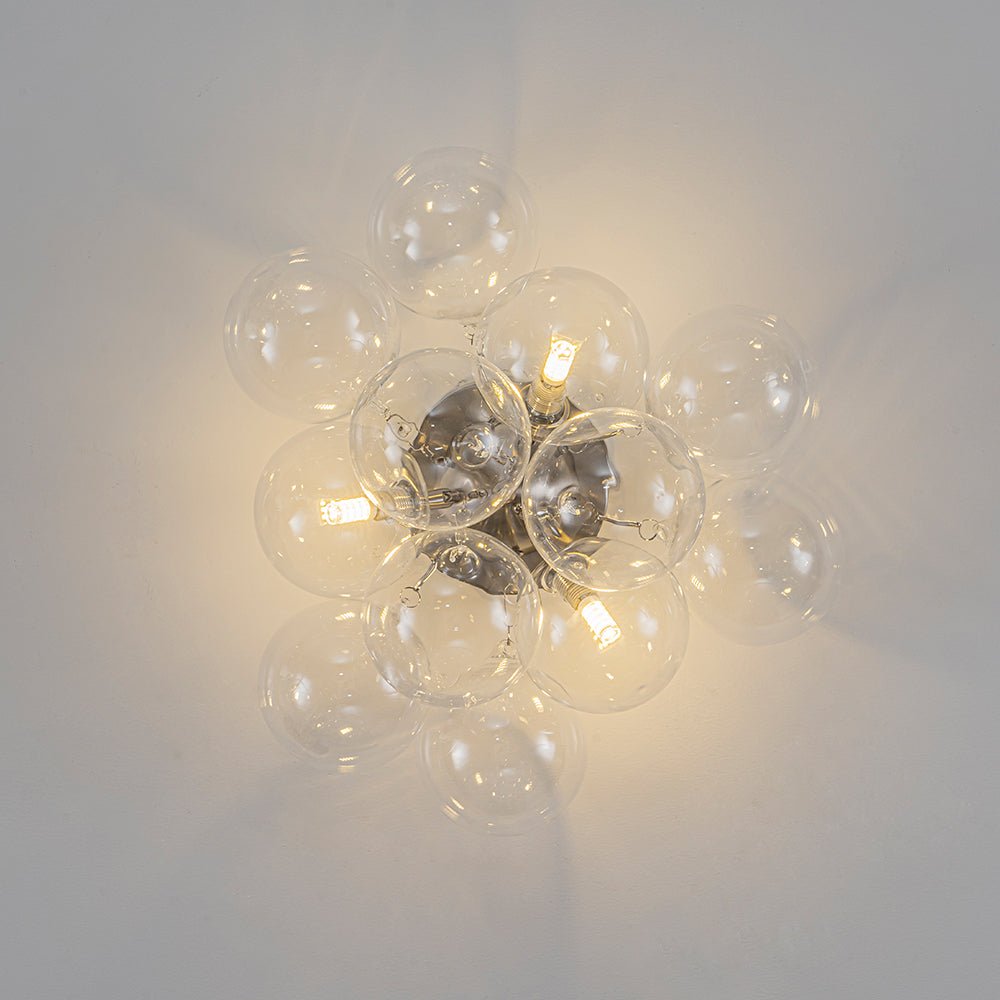 Clear Glass Globe Semi-Flush Ceiling Light, 3-Bulb Brushed Metal Cluster Fixture for Dining Room, Bedroom, Entryway, Bathroom | Thomler