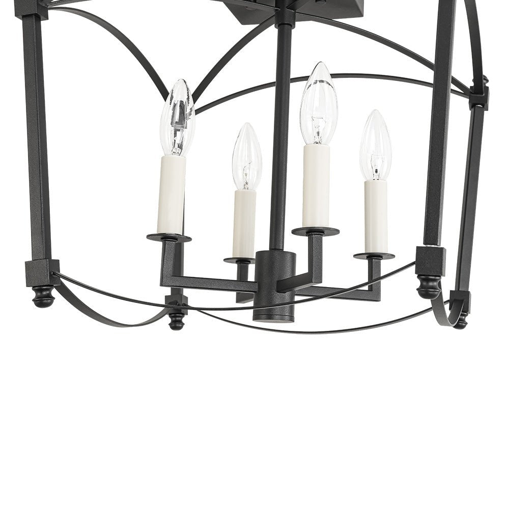 Square Cage Ceiling Light with Arched Frame & Candelabra Sockets for Entryway, Kitchen, Bedroom | Vintage Industrial Design | Thomler