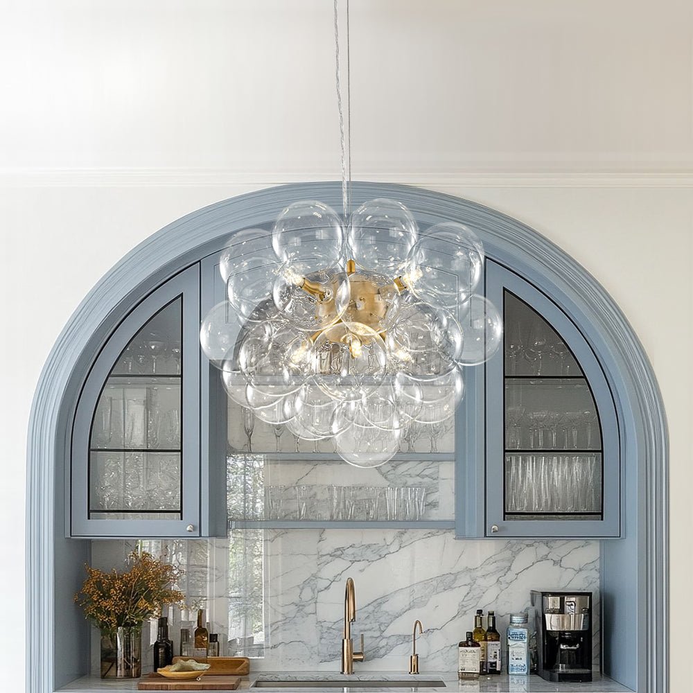 Pendant Light Glass Sphere Cluster 50.0 cm Brass Dining Room Bubble Chandelier Adjustable G9 Kitchen Island Ceiling Light | Thomler