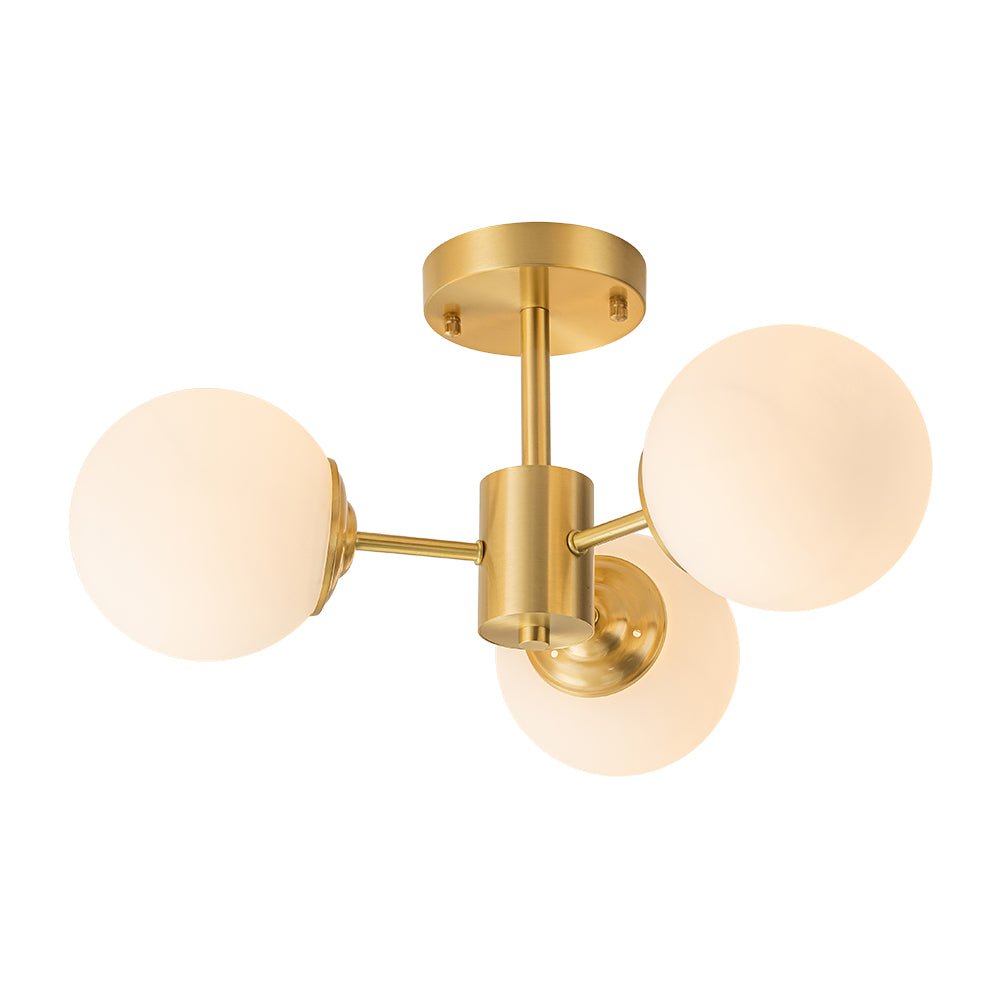 Ceiling Lamp Brass Opal Glass 48.0 cm Flush Mount Living Room Bedroom Mid Century Sputnik Bubble Light | Thomler