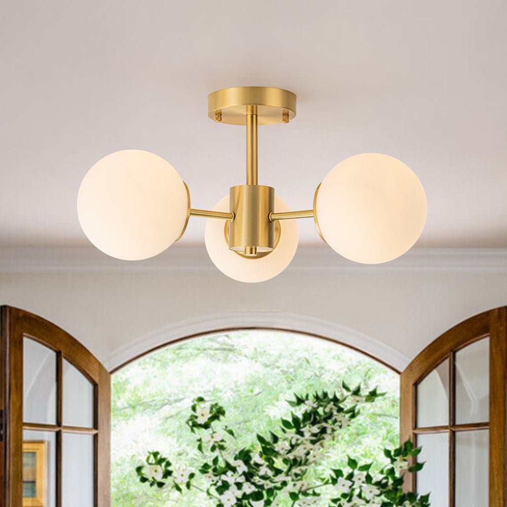 Ceiling Lamp Brass Opal Glass 48.0 cm Flush Mount Living Room Bedroom Mid Century Sputnik Bubble Light | Thomler