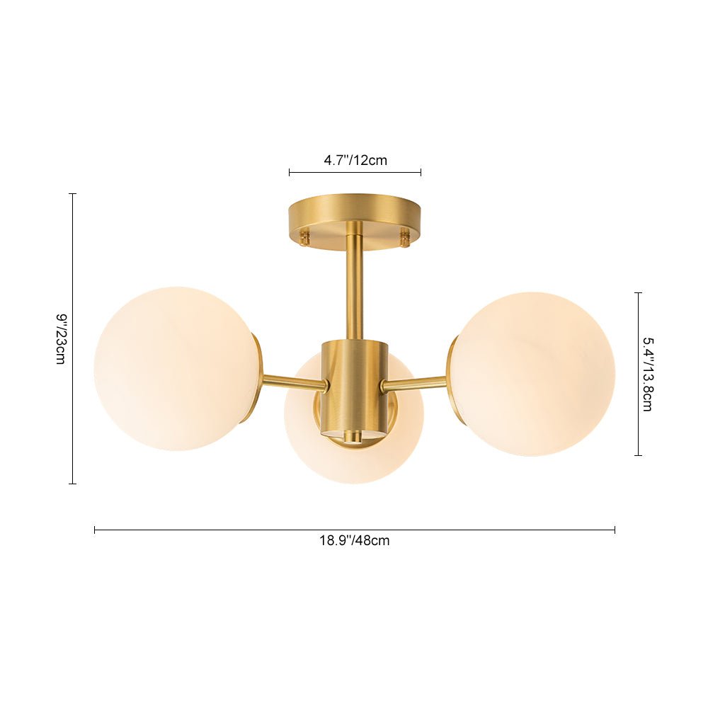 Ceiling Lamp Brass Opal Glass 48.0 cm Flush Mount Living Room Bedroom Mid Century Sputnik Bubble Light | Thomler