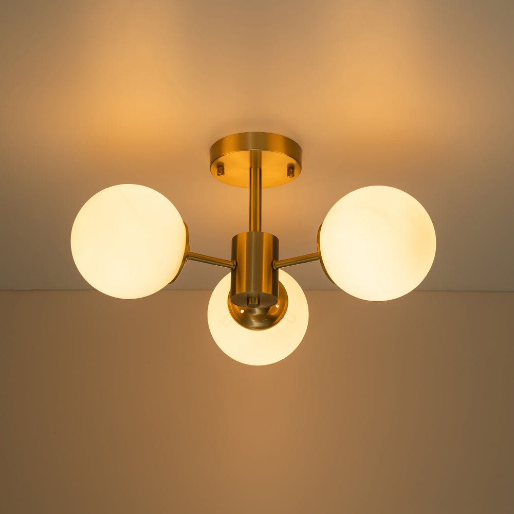 Ceiling Lamp Brass Opal Glass 48.0 cm Flush Mount Living Room Bedroom Mid Century Sputnik Bubble Light | Thomler