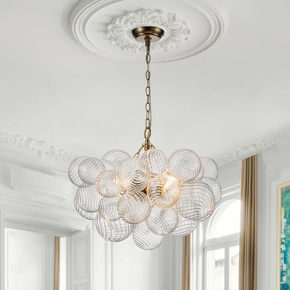 Multi-Globe Textured Glass Ceiling Fixture with Adjustable Chain Hardwired Dimmable Lighting for Dining Room Entryway Bedroom | Thomler