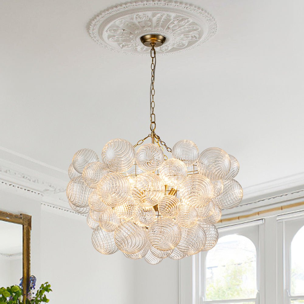 Multi-Globe Textured Glass Ceiling Fixture with Adjustable Chain Hardwired Dimmable Lighting for Dining Room Entryway Bedroom | Thomler