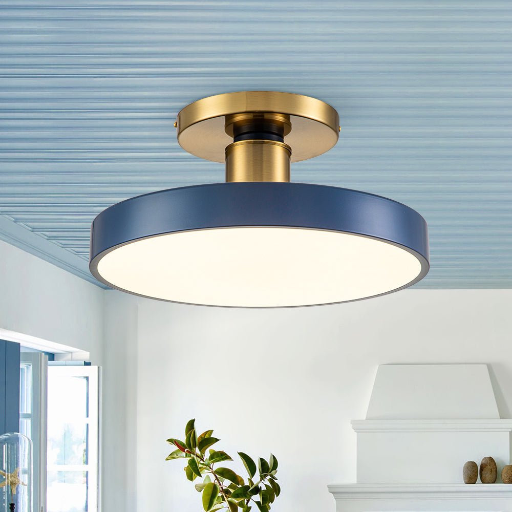 Ceiling Light Metal Acrylic 40.0 cm Navy Blue Brass Living Room Dimmable LED Semi Flush Mount Fixture | Thomler