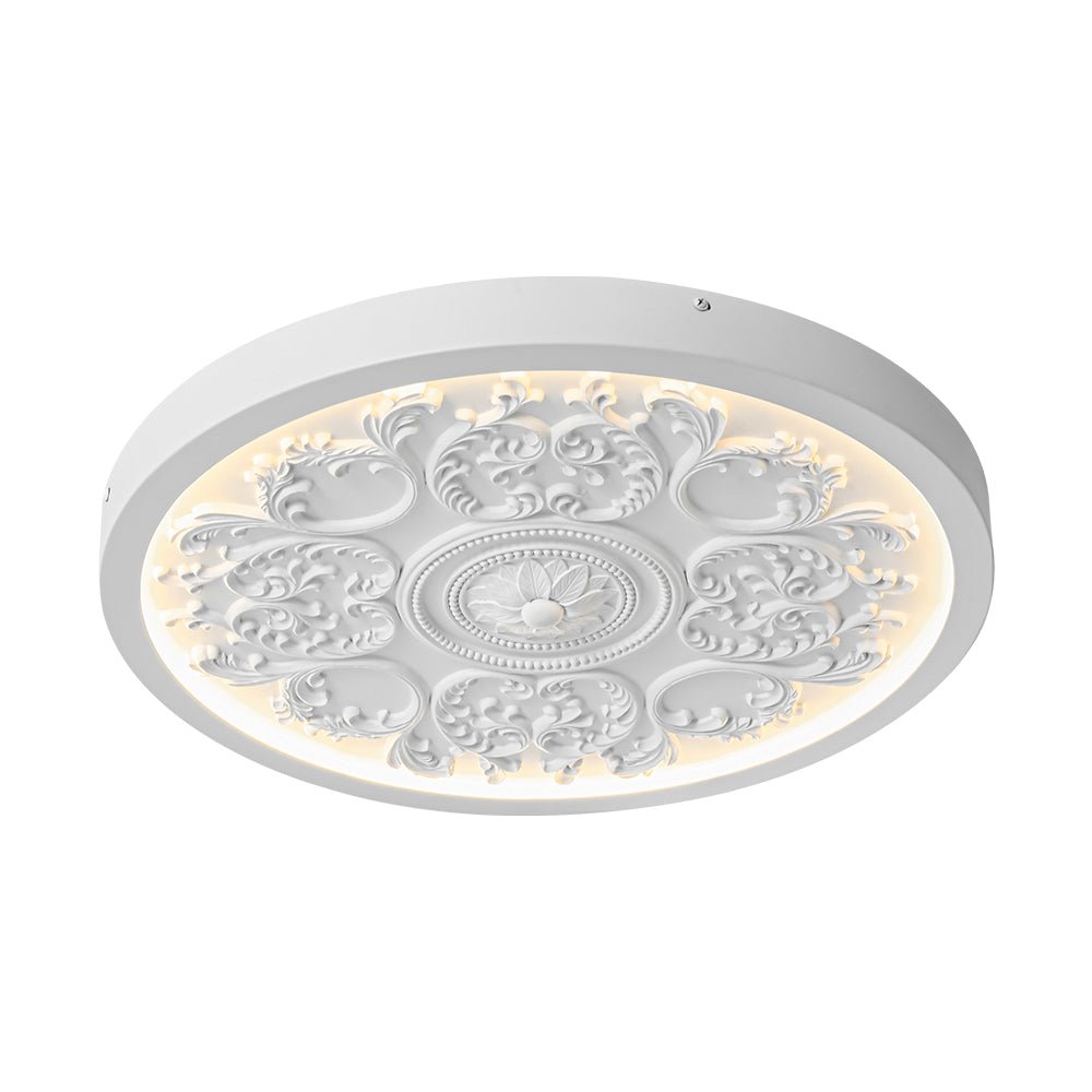 Ceiling Light Resin Relief LED 48.5 cm Matte White Living Room Bedroom Dimmable Flush Mount Ornament Fixture | Thomler