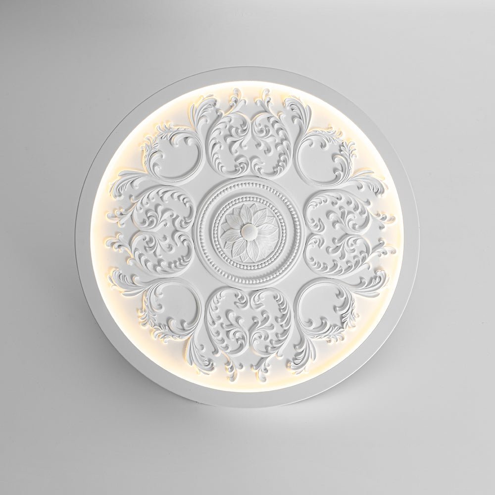 Ceiling Light Resin Relief LED 48.5 cm Matte White Living Room Bedroom Dimmable Flush Mount Ornament Fixture | Thomler