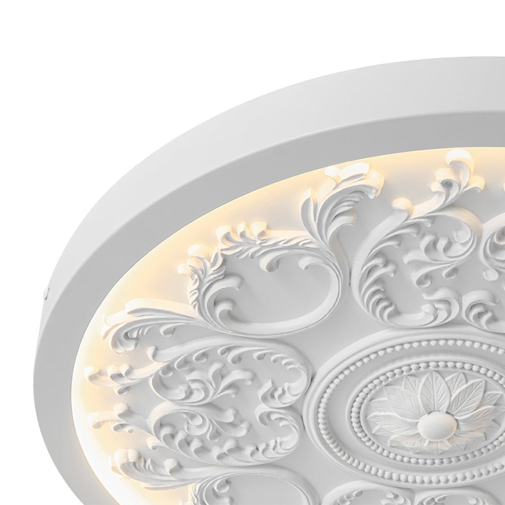 Ceiling Light Resin Relief LED 48.5 cm Matte White Living Room Bedroom Dimmable Flush Mount Ornament Fixture | Thomler