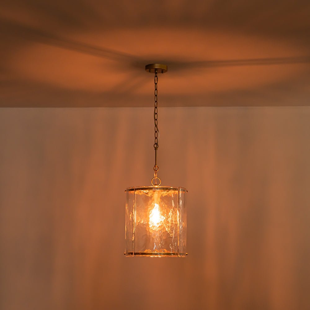 Pendant Light Textured Glass 32.0 cm Brass Kitchen Island Dining Room Adjustable Cage Ceiling Hanging Lamp | Thomler