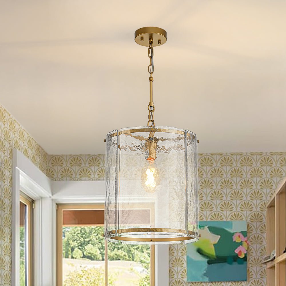 Pendant Light Textured Glass 32.0 cm Brass Kitchen Island Dining Room Adjustable Cage Ceiling Hanging Lamp | Thomler