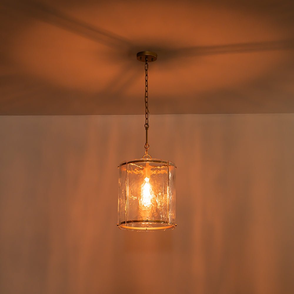 Pendant Light Textured Glass 32.0 cm Brass Kitchen Island Dining Room Adjustable Cage Ceiling Hanging Lamp | Thomler