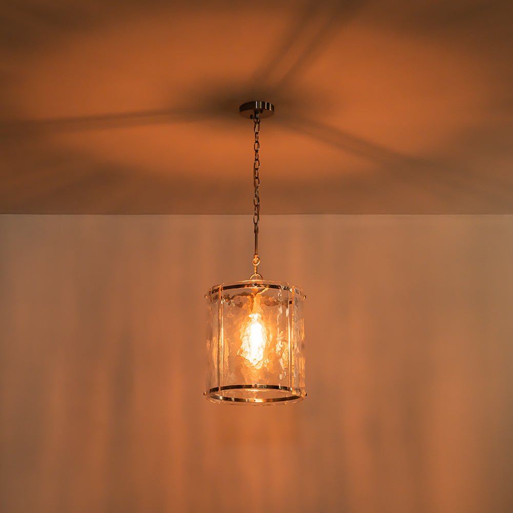 Pendant Light Textured Glass 32.0 cm Brass Kitchen Island Dining Room Adjustable Cage Ceiling Hanging Lamp | Thomler