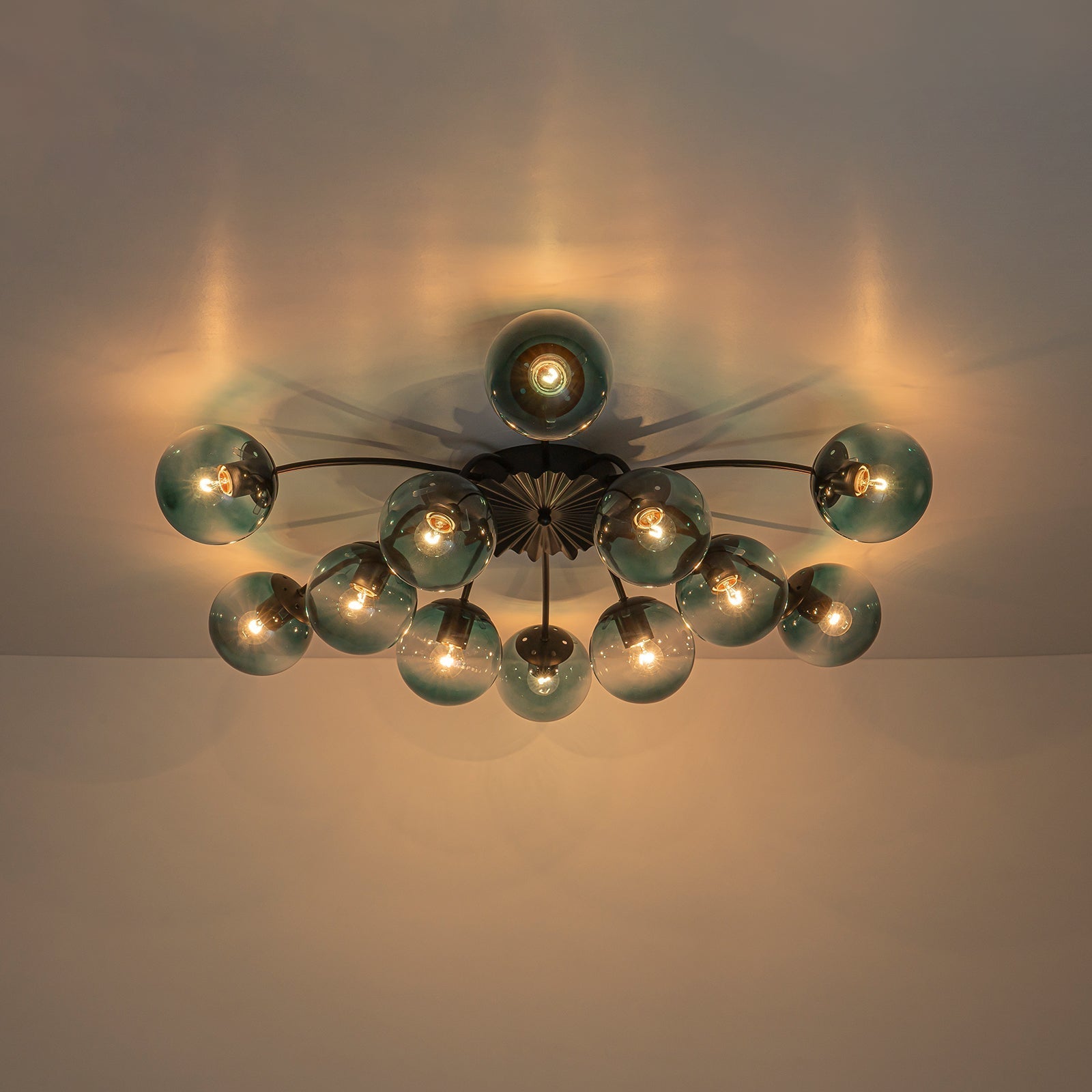 12-Arm Starburst Ceiling Light with Gradient Azure Sphere Shades & Metallic Finish for Entryway | Thomler