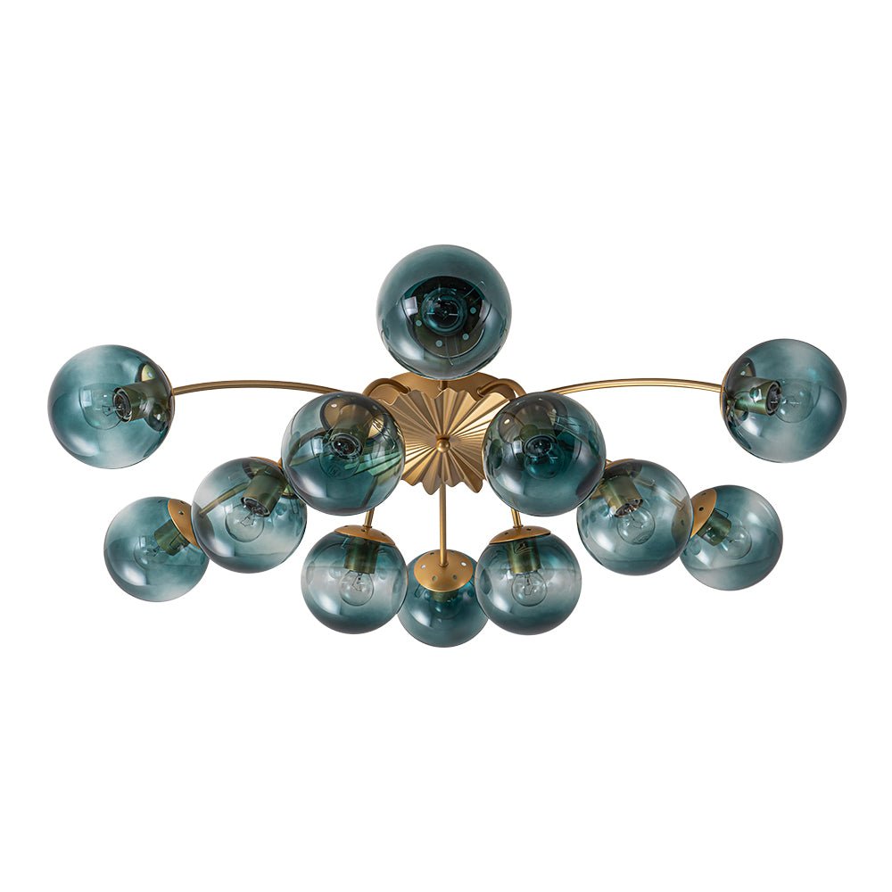 12-Arm Starburst Ceiling Light with Gradient Azure Sphere Shades & Metallic Finish for Entryway | Thomler