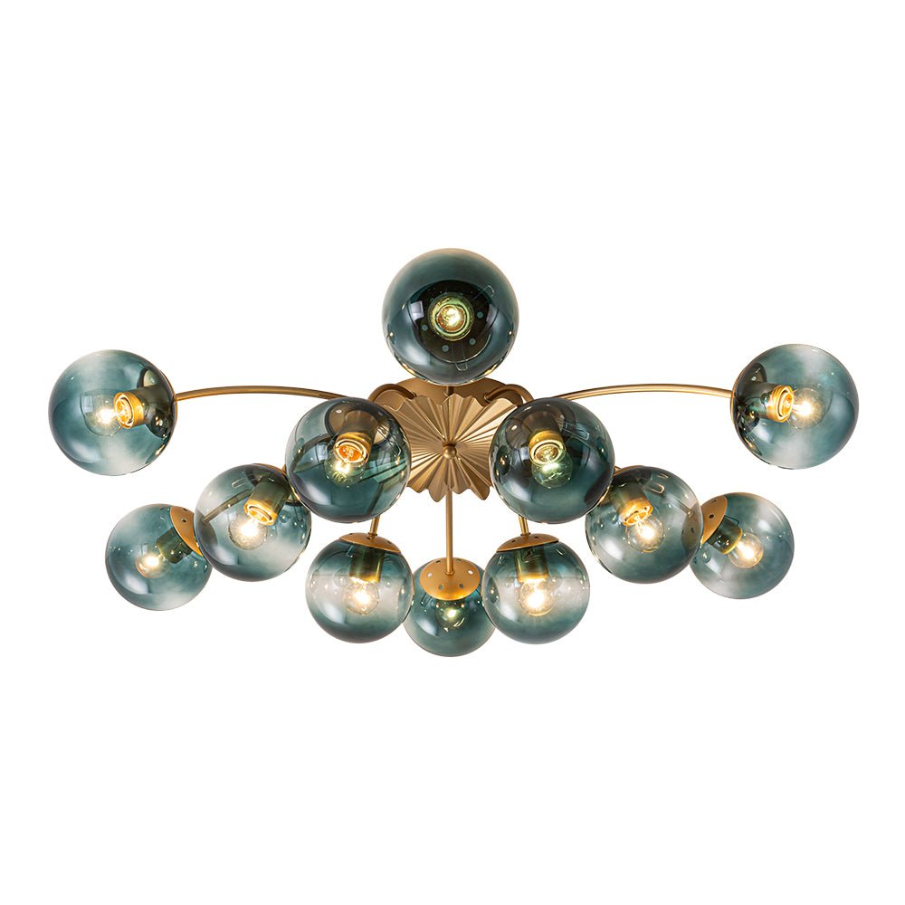 12-Arm Starburst Ceiling Light with Gradient Azure Sphere Shades & Metallic Finish for Entryway | Thomler