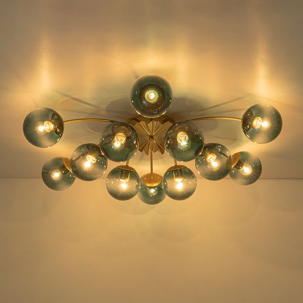 12-Arm Starburst Ceiling Light with Gradient Azure Sphere Shades & Metallic Finish for Entryway | Thomler