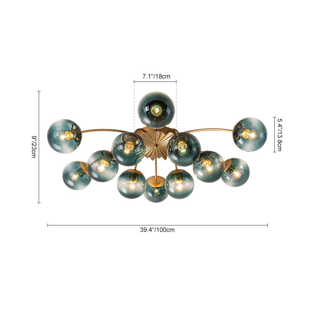 12-Arm Starburst Ceiling Light with Gradient Azure Sphere Shades & Metallic Finish for Entryway | Thomler