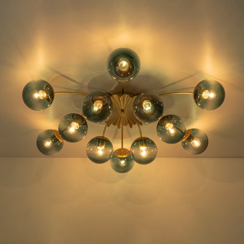 12-Arm Starburst Ceiling Light with Gradient Azure Sphere Shades & Metallic Finish for Entryway | Thomler