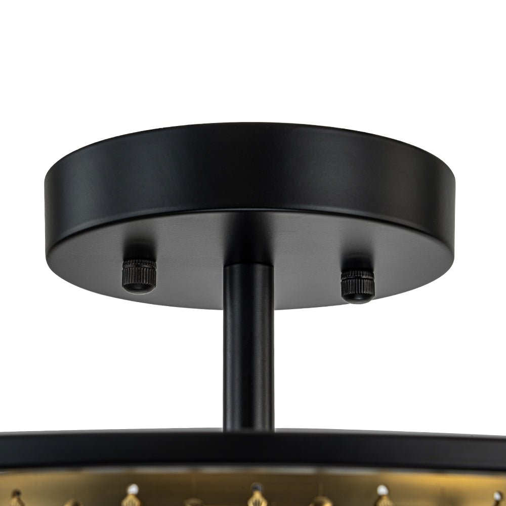 Three-Light Semi-Flush Drum Fixture with Faceted Glass Accents and Dual-Tone Metal Frame for Dining Room, Entryway, Bedroom, Kitchen | Thomler