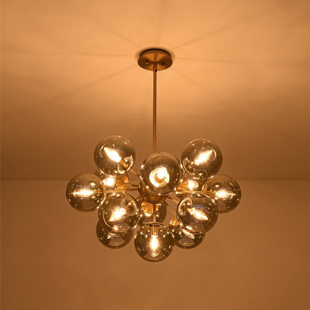 Pendant Light Smoked Glass 60.0 cm Brass Dining Room Sunburst Chandelier Adjustable Semi Flush Ceiling Light | Thomler