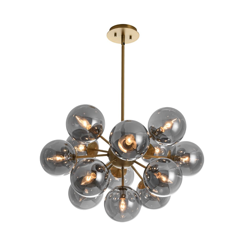 Pendant Light Smoked Glass 60.0 cm Brass Dining Room Sunburst Chandelier Adjustable Semi Flush Ceiling Light | Thomler
