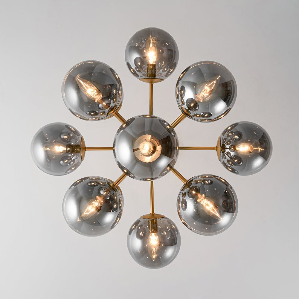 Pendant Light Smoked Glass 60.0 cm Brass Dining Room Sunburst Chandelier Adjustable Semi Flush Ceiling Light | Thomler