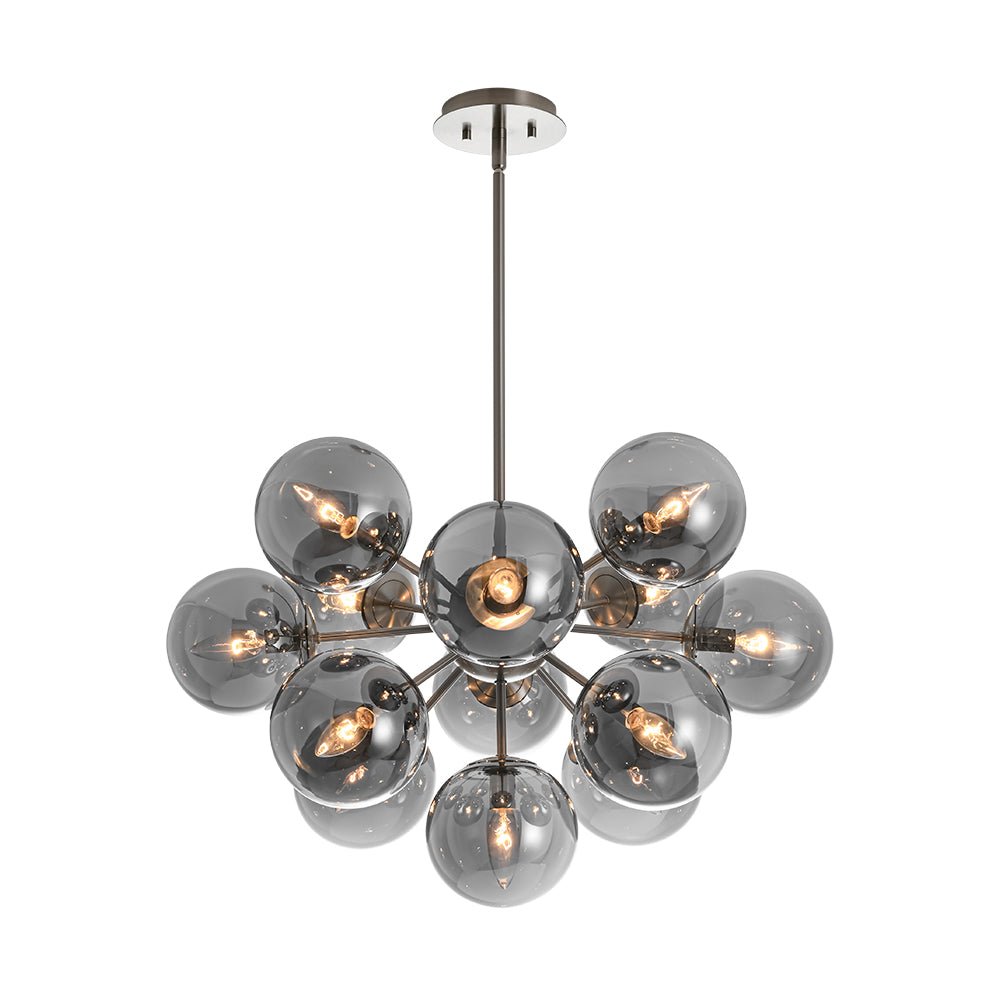 Pendant Light Smoked Glass 60.0 cm Brass Dining Room Sunburst Chandelier Adjustable Semi Flush Ceiling Light | Thomler